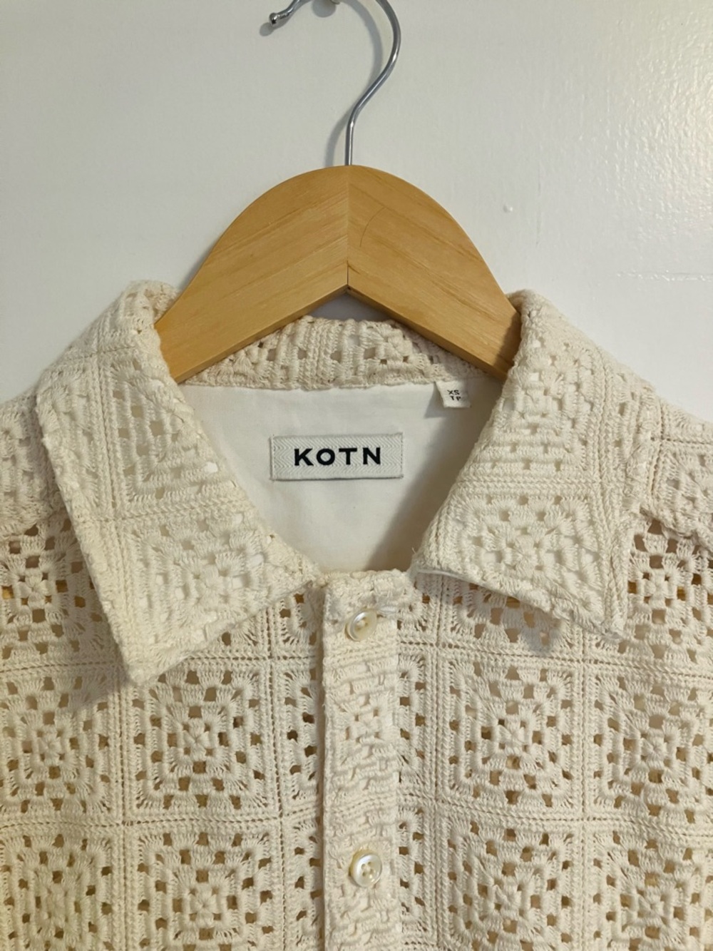 KOTN Gharam Cream Crochet Unisex Button-Up Shirt - Picture 6 of 9